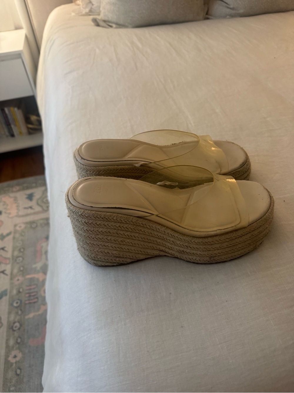 Zara Clear Strap Espadrille Platform Wedge - Cream